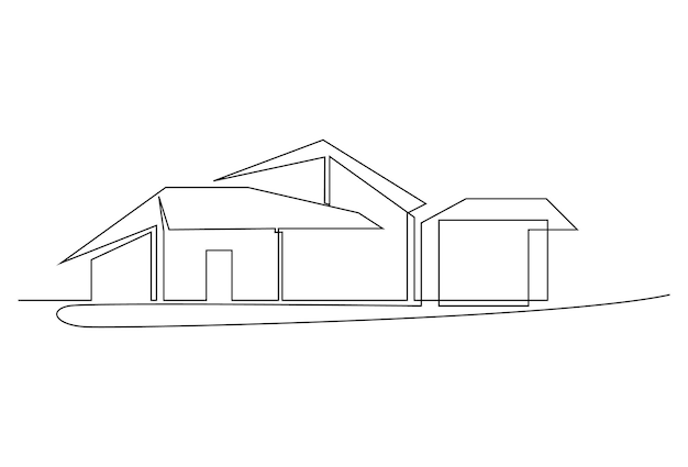 Abstract modern House City Skyline continuous oneline art drawing Vector illustration