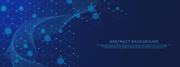 abstract modern technology with hexagons pattern particles and wave background design concept