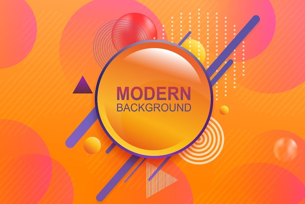 abstract orange design various geometric shapes stripes and a round frame with blue border