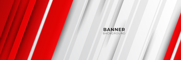 Abstract red banner background with 3d overlap layer and geometric shapes