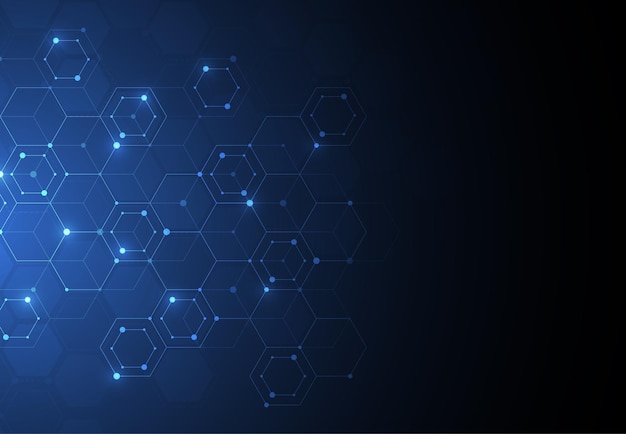 abstract science template technology lines and dots connection background wallpaper or banner with a dna molecules vector illustration