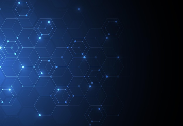 abstract science template technology lines and dots connection background wallpaper or banner with a dna molecules vector illustration