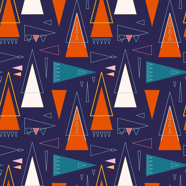 abstract seamless pattern of triangles of different sizes geometric background in folk style