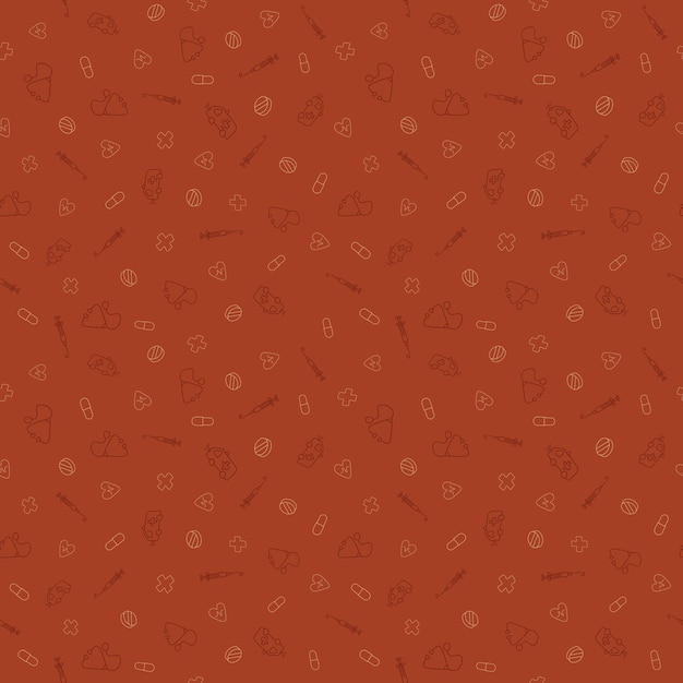 Abstract seamless pattern with medical items Background with different objects Vector illustration in doodle style
