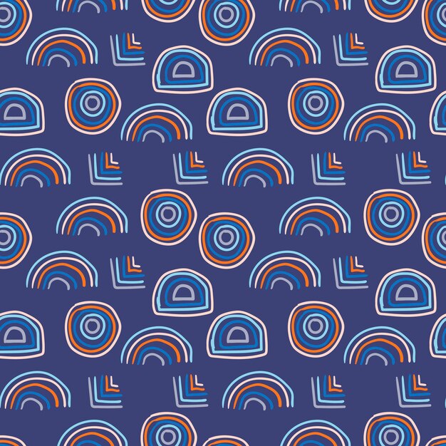 Abstract seamless pattern with thin line geometric shapes - arch, circle, ring. Background, textile,