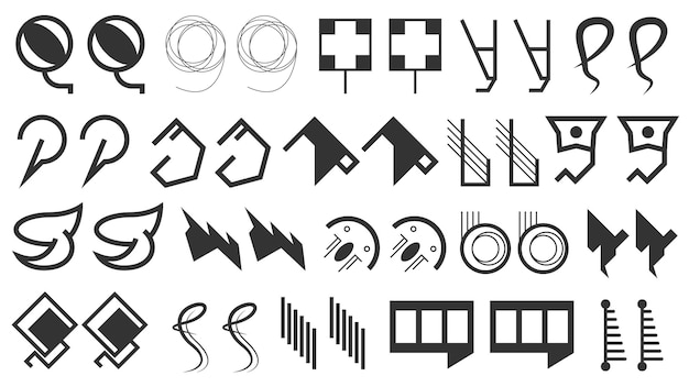 abstract set collection black quotemarks speech punctuation excerpt remarks icons vector design styl