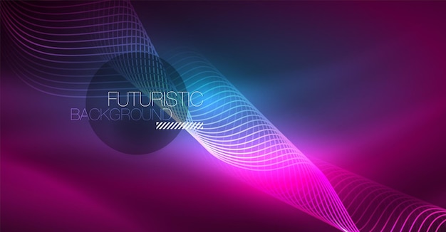 abstract shiny glowinng color wave design element on dark background science or technology concept