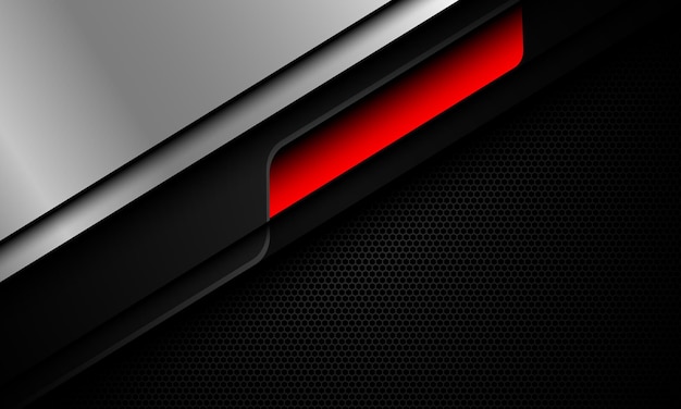Abstract silver red cyber grey metallic black hexagon mesh modern technology background vector