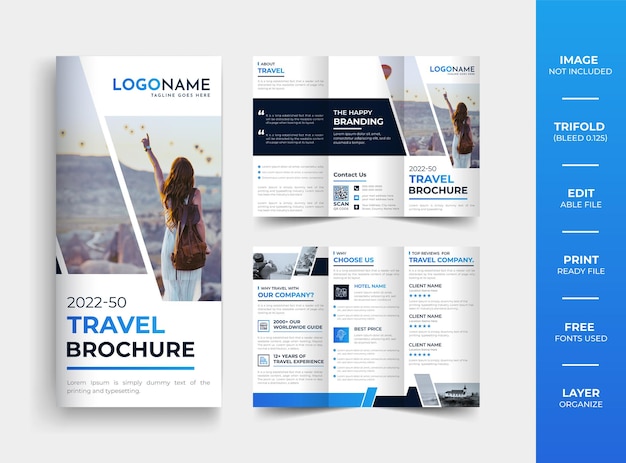 Abstract travel agency trifold brochure design template layout
