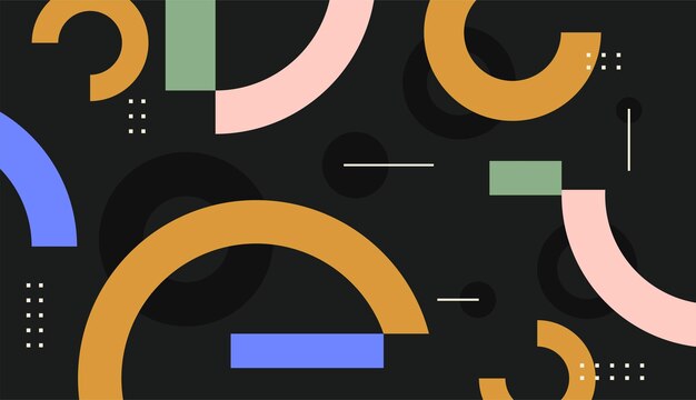 Abstract vector black background with flat colorful shapes