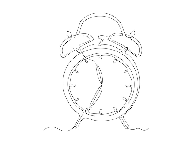 abstract vintage alarm clock continuous single one line art hand drawing sketch logo