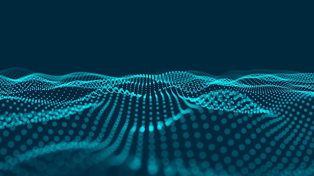 abstract wave with moving dots flow of particles vector cyber technology illustration