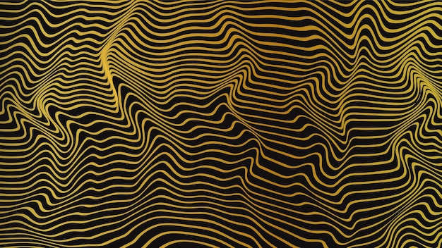 abstract wavy curve gold gradient lines isolated on black background vector illustration