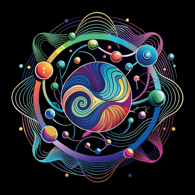 abstract wavy dynamic spectrum light lines circle swirl round frame isolated on black background in