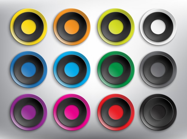 Abstract   web buttons set of 12. Blank round paper buttons. Isolated