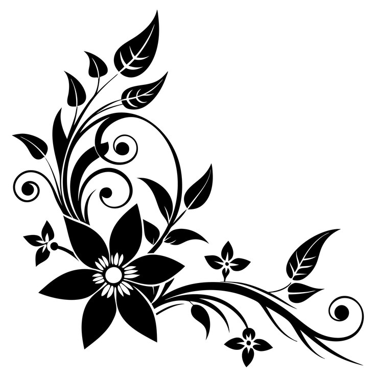 Vektor abstrakt blomstrete hjørnedesign svart og hvit illustrasjon