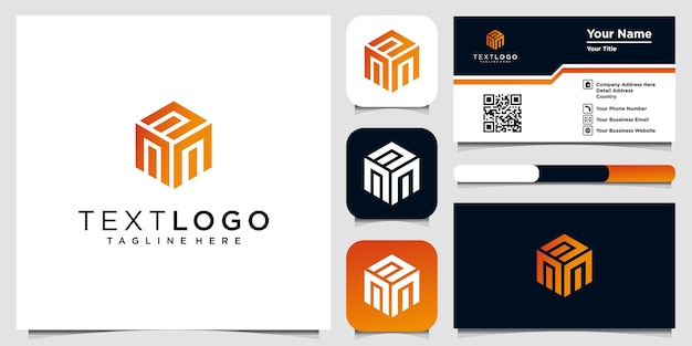 Abstrakt mal for logodesign med initialbokstaven M og visittkort