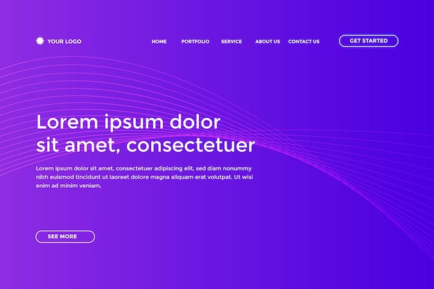 Abstrakt moderne blå lilla gradient landingsside