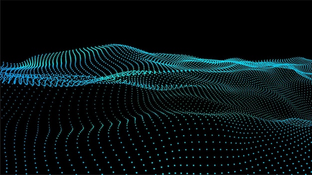 Abstrakte fargebølgedotter på svart bakgrunn 3D Stordata Nettverkstilkobling Teknologi bakgrunn