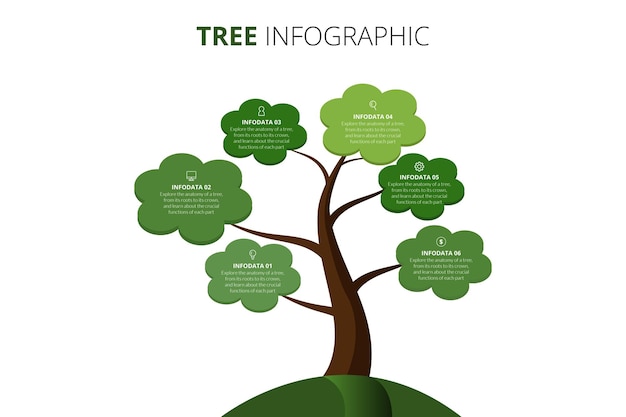 Abstrakte infografikkelementer for tre. Designmal. Dekorativt tre isolert på hvit bakgrunn