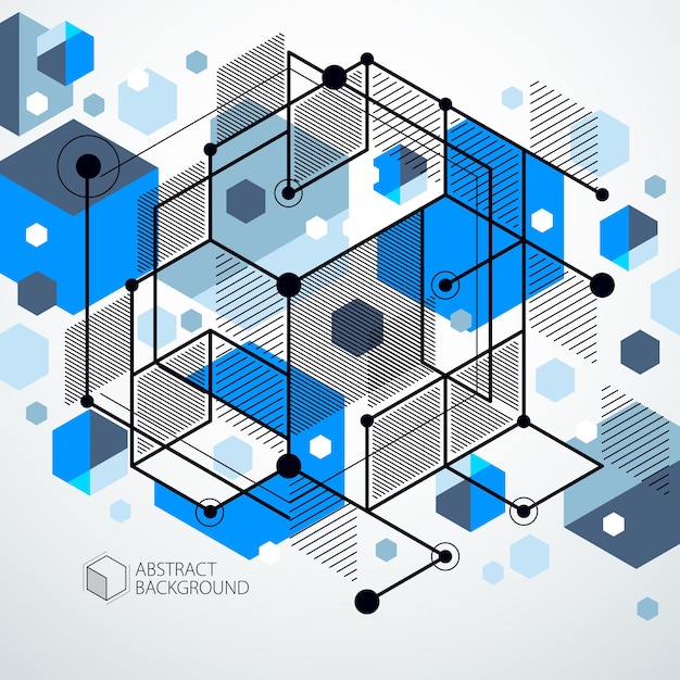 Abstrakte vektor geometriske 3D-elementer i futuristisk stil blå mal komposisjon. Teknisk plan kan brukes i webdesign og som bakgrunn eller bakgrunn.