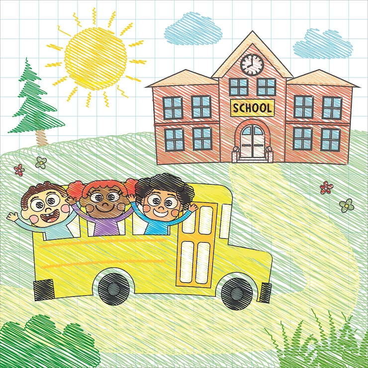 Vektor adorable students take school bus to school