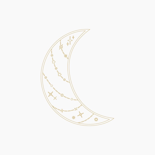 Aesthetic Celestial Boho Crescent Moon Line Art
