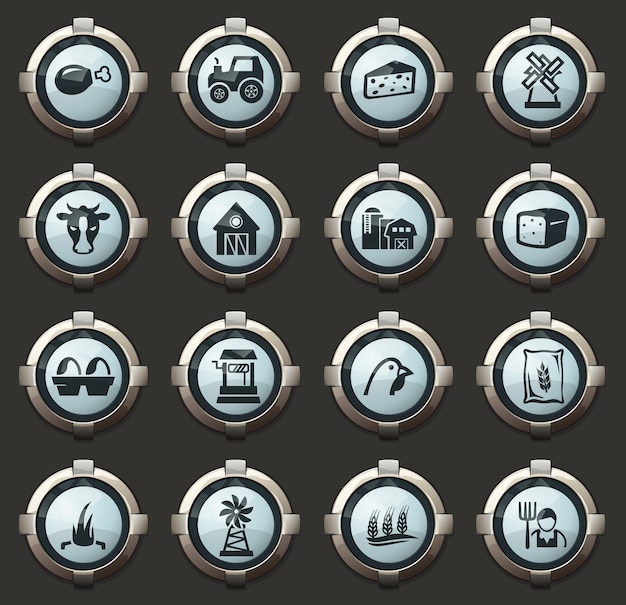 Agriculture and farming vector stylish round buttons for mobile applications and web