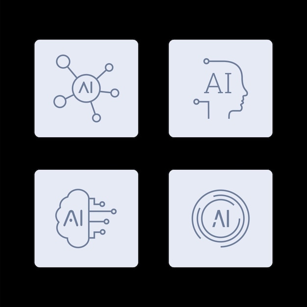 AI Artificial Intelligence icon set inline style machine learning smart robotic cloud computing