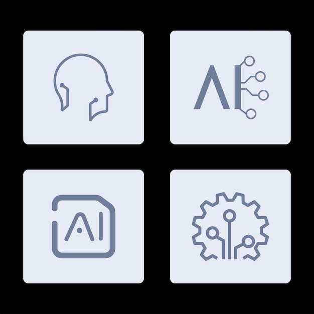 AI Artificial Intelligence icon set inline style machine learning smart robotic cloud computing