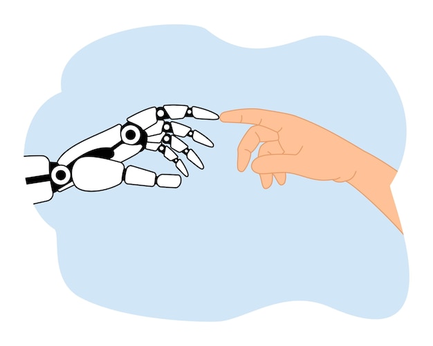 ai robot hand and human hand touch