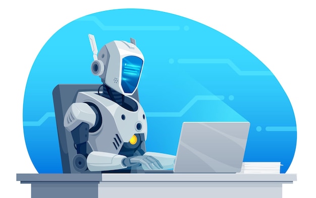 ai robot writer or secretary typing on laptop