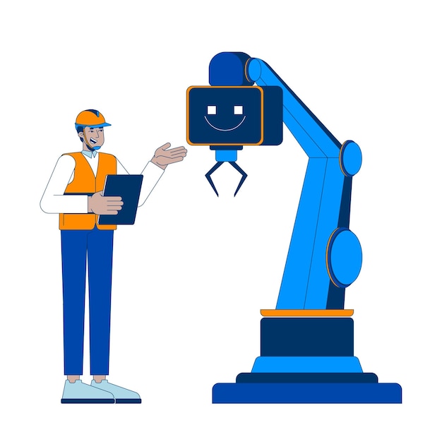 AI technology in manufacturing industry cartoon flat illustration