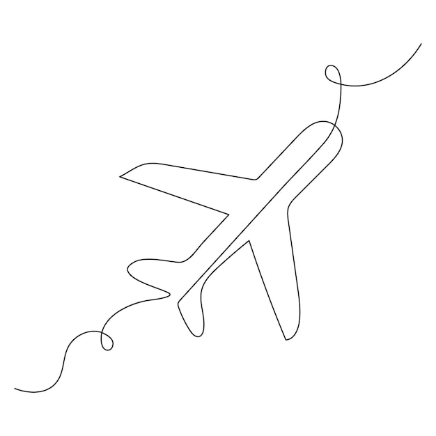 Airplane continuous one line drawing of outline vector illustration