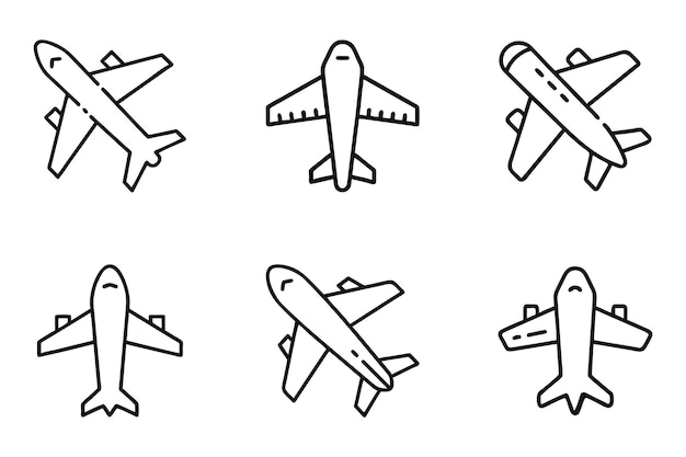airplane outline silhouette icon set on white background