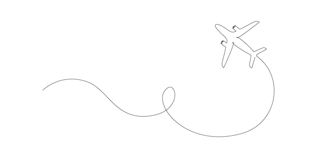 airplane path in one continuous line drawing business concept of world travel and international flight airline with trace in simple linear style editable stroke doodle vector illustration