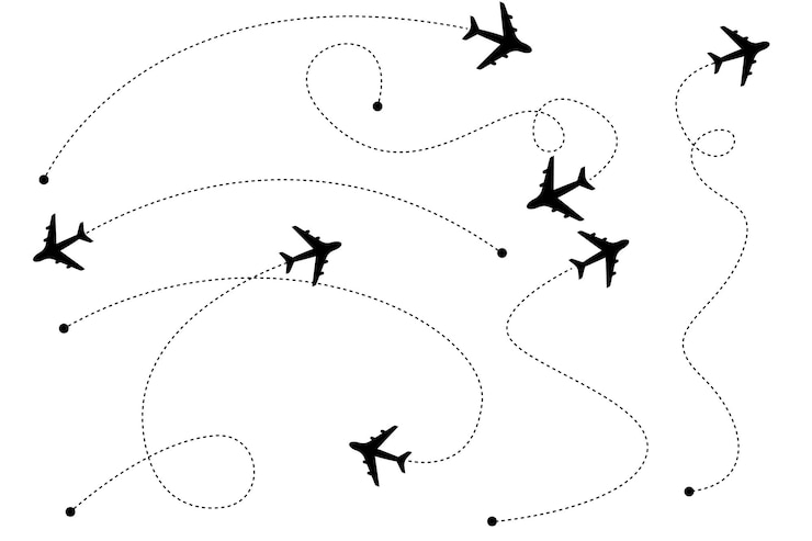 Vektor airplane routes vector set