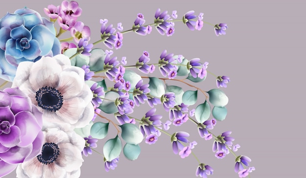 Akvarellbukett med ville naturblomster