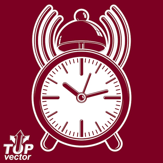 alarm clock vector 3d illustration with podcast sign, classic wake up ticker. dimensional clock with clang bell – get up web design icon, invert version. waiter ringing symbol.