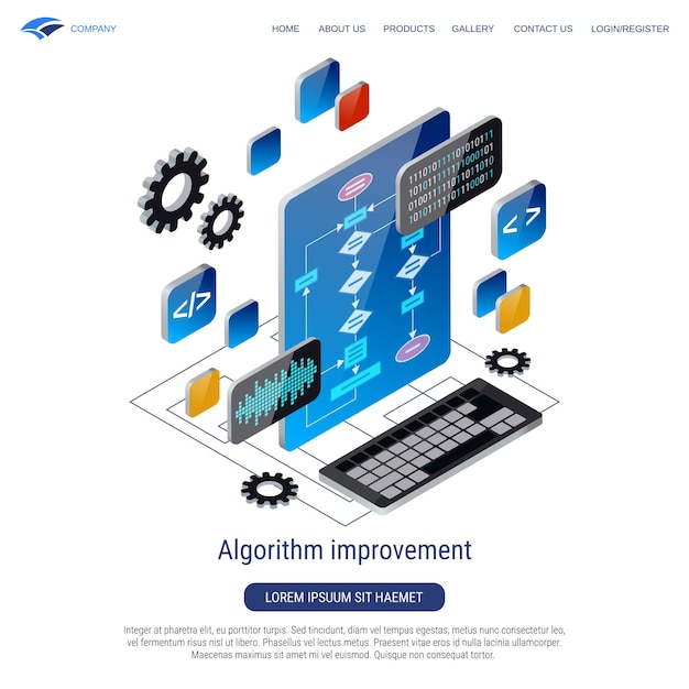 Algorithm improvement 3d isometric vector concept illustration