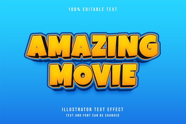 Amazing movie,3d editable text effect yellow gradation orange blue comic style