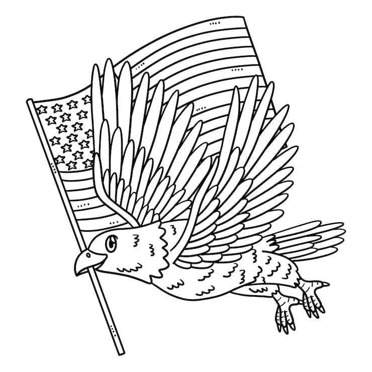 Vektor american eagle with flag isolated coloring page