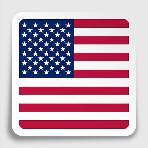 American flag icon on paper square sticker with shadow Button for mobile application or web Vector