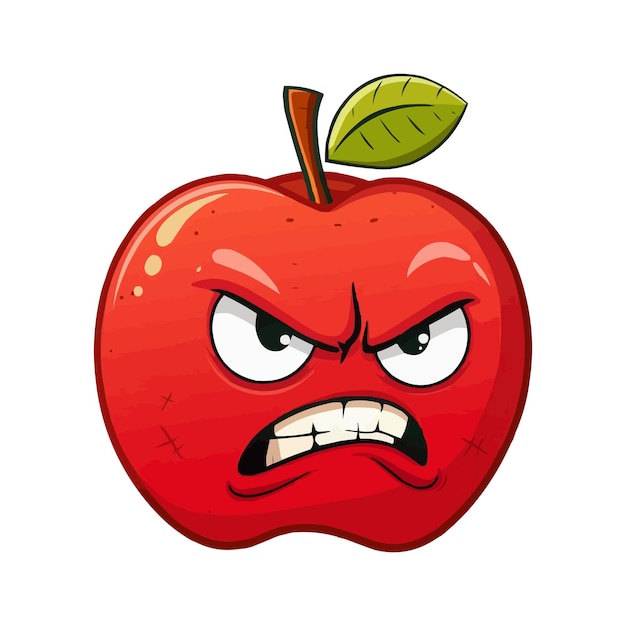 an angry red apple with a angry expression on it