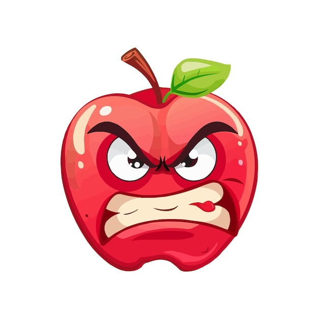 an angry red apple with a angry expression on it