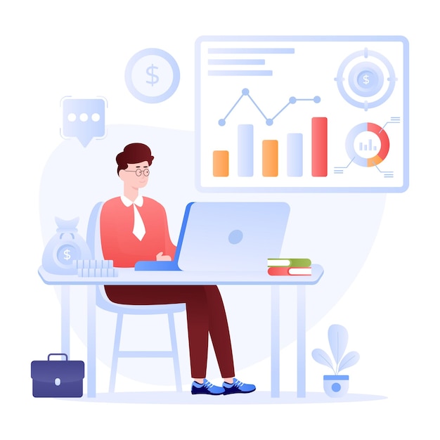 An editable flat illustration of finance manager