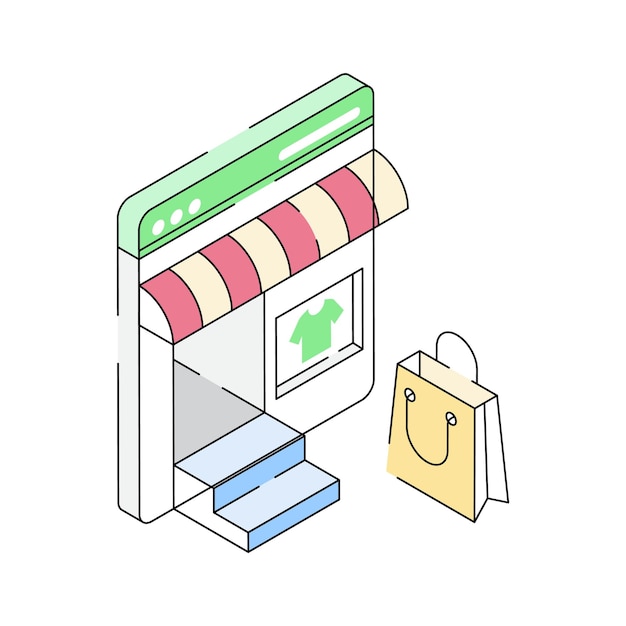 An icon creatively designed in isometric style showing online clothing store