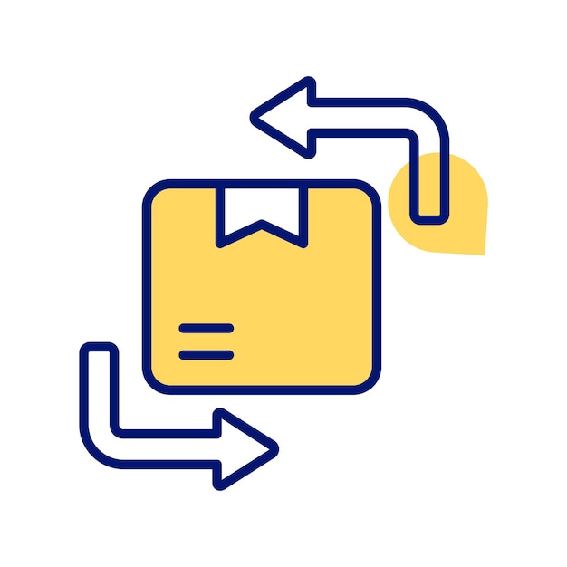 an icon with dispatched package and opposite direction arrows showing concept icon of reorder