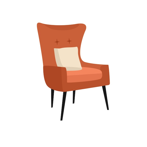 an orange chair with a pillow on it