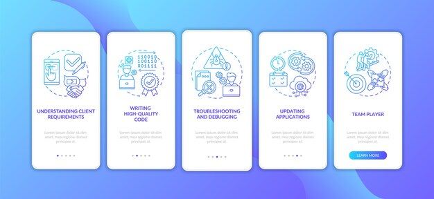 App developer skills on boarding mobile app page screen with concepts.